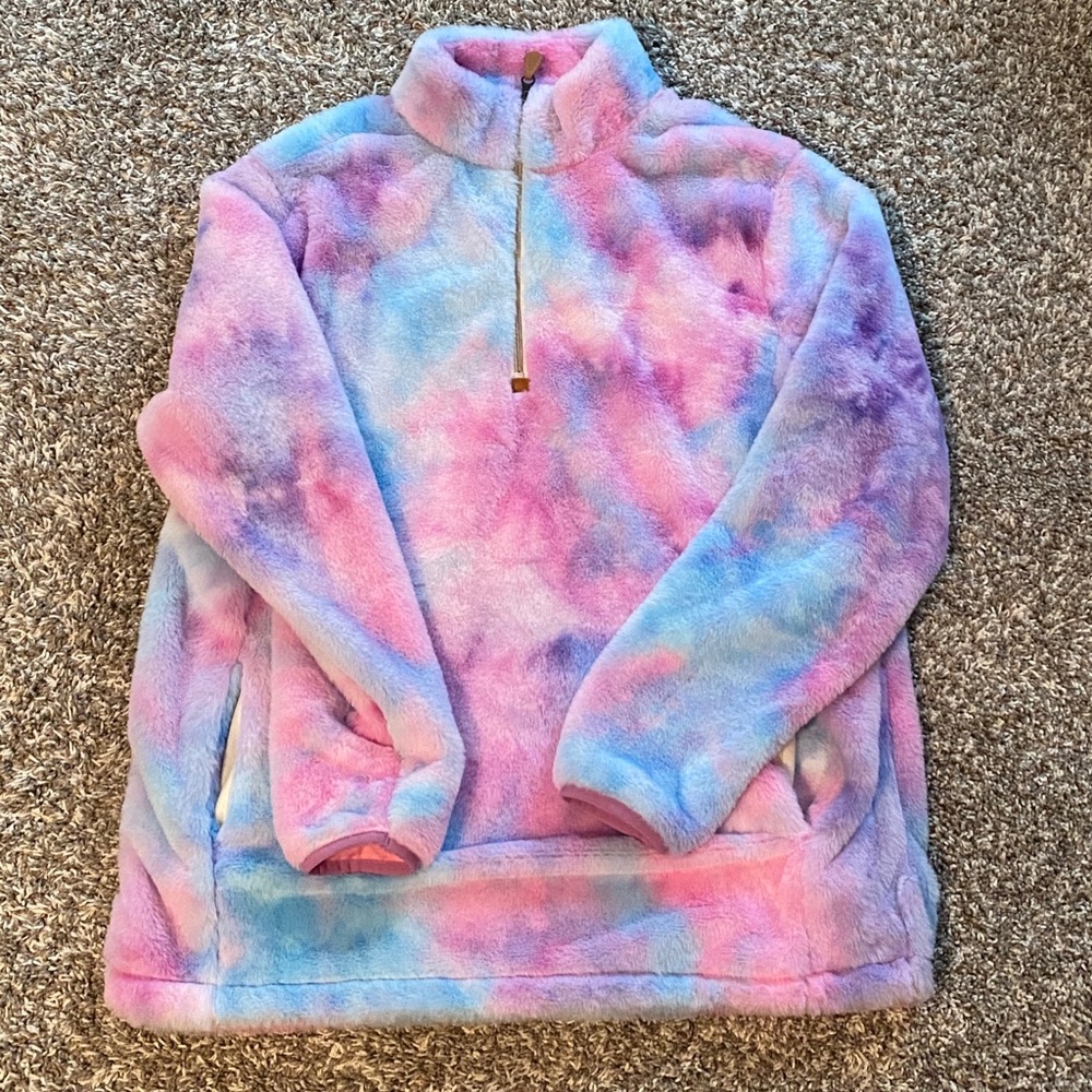 Tie dye Sherpa 1/2 zip pullover with pockets